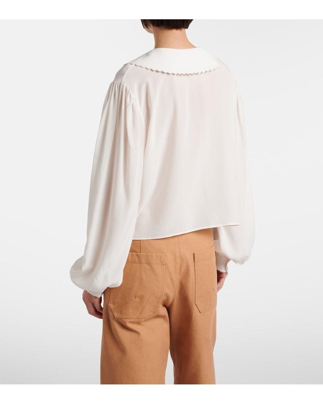 Chloé White Scalloped Silk Crepe De Chine Blouse