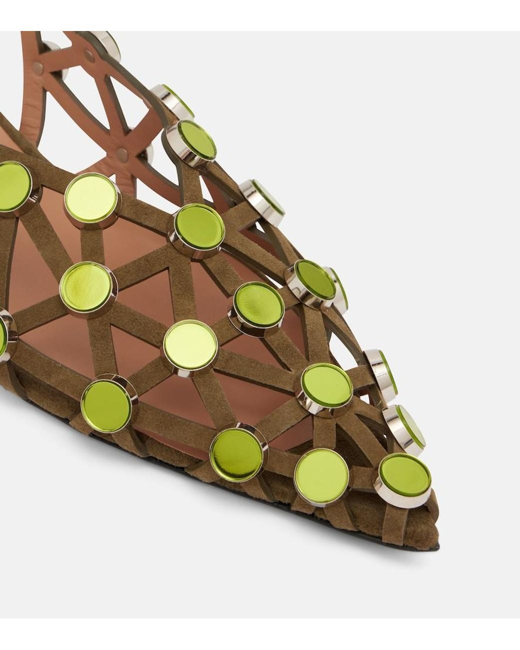 The Attico Brown Grid Embellished Ballet Flats
