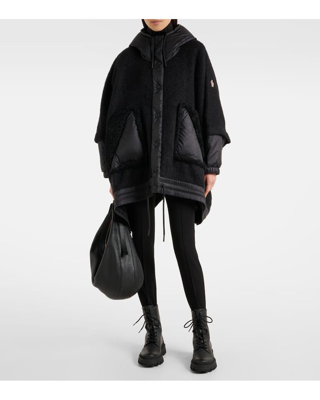 Moncler Mohair, Alpaca And Wool-blend Cape in Black | Lyst