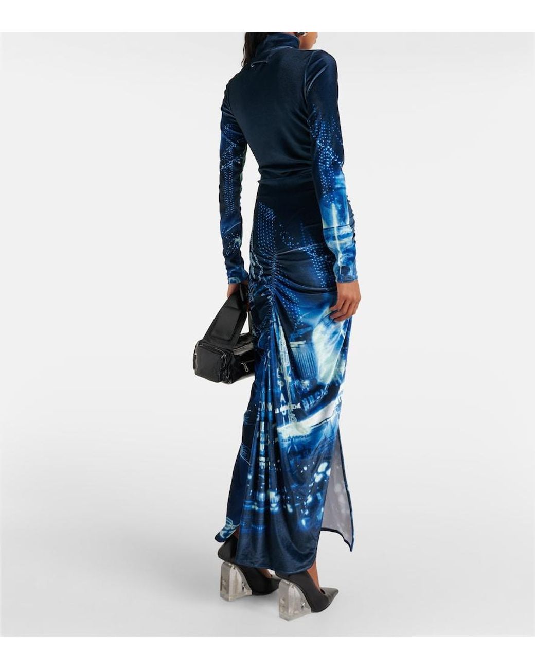 Jean Paul Gaultier Blue Pigalle Gathered Velvet Dress