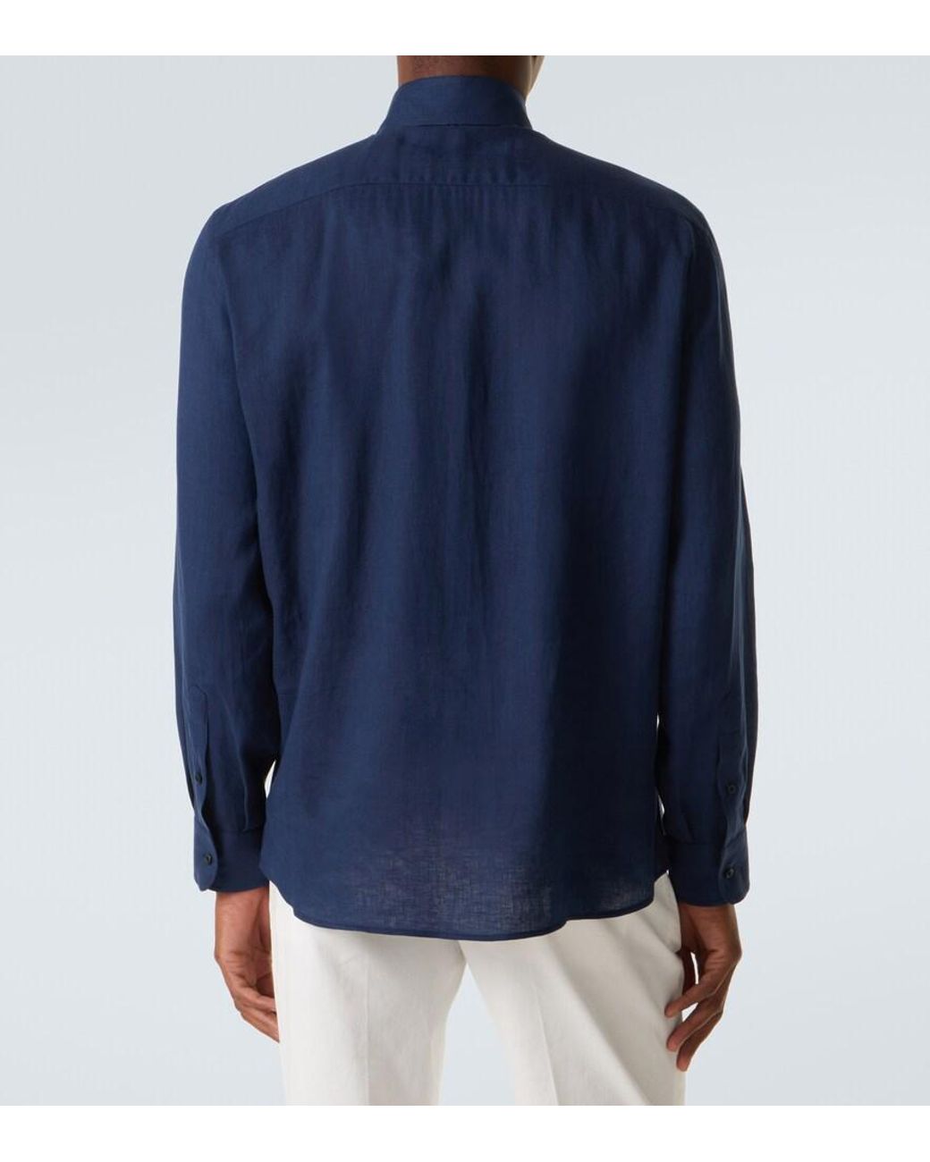 Brunello Cucinelli Blue Linen Shirt for men