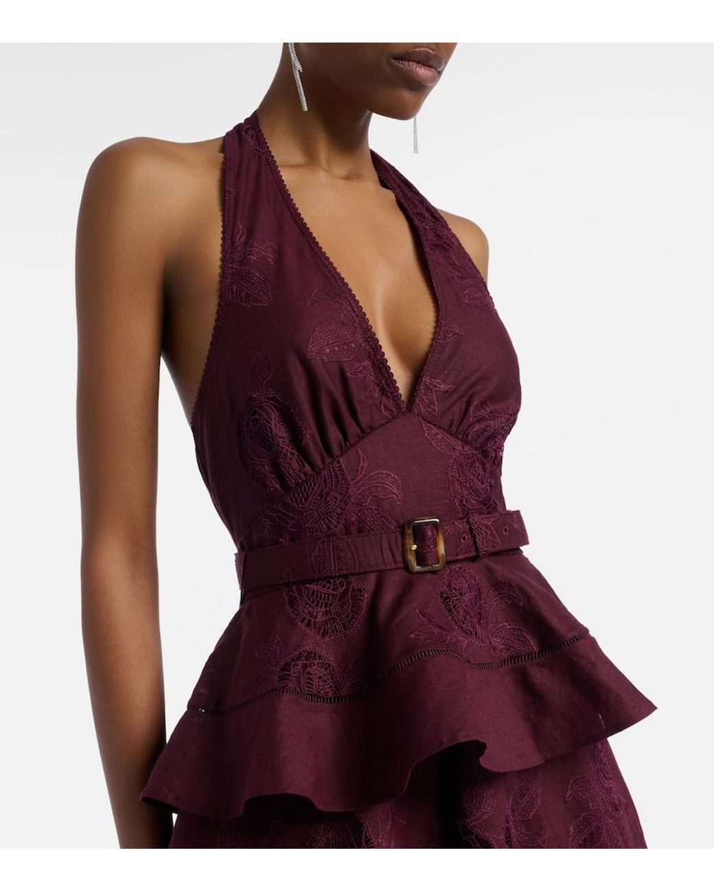 Self-Portrait Purple Broderie Anglaise Cotton And Linen Midi Dress