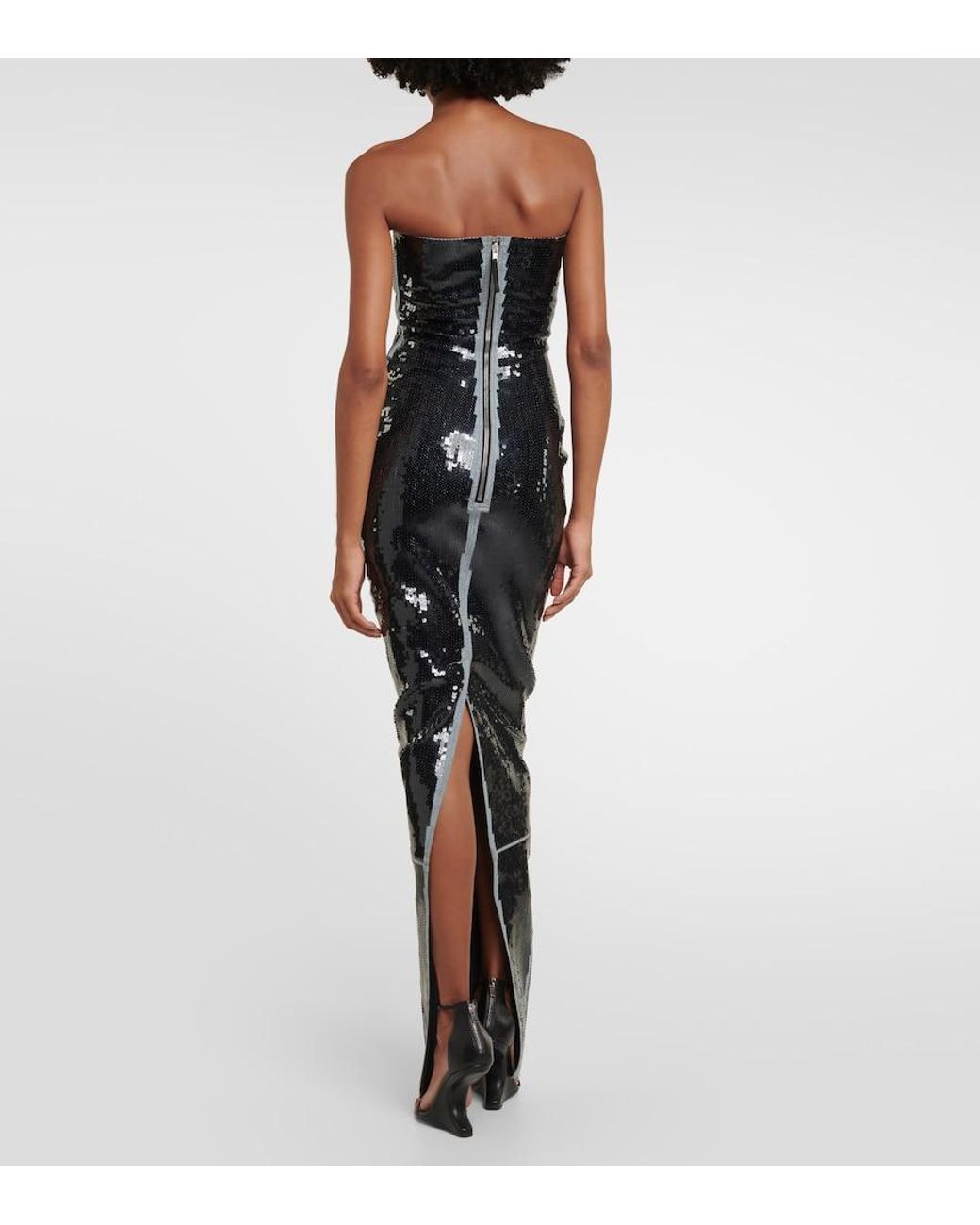 Rick Owens Black Sequined Denim Gown