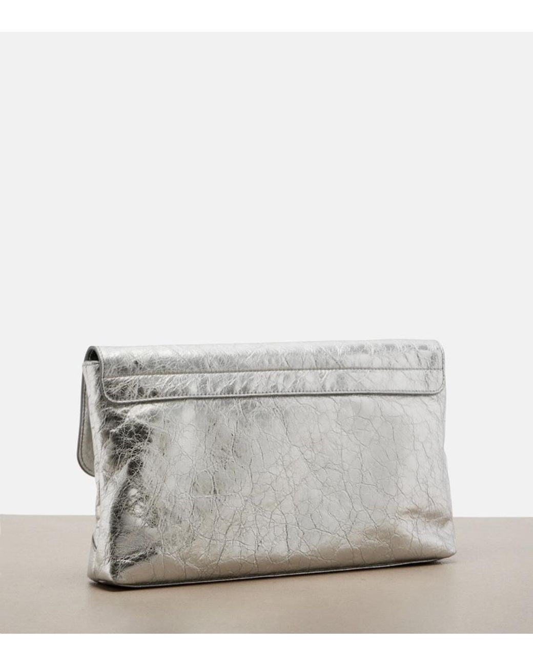 Balenciaga Gray Le City Metallic Leather Clutch