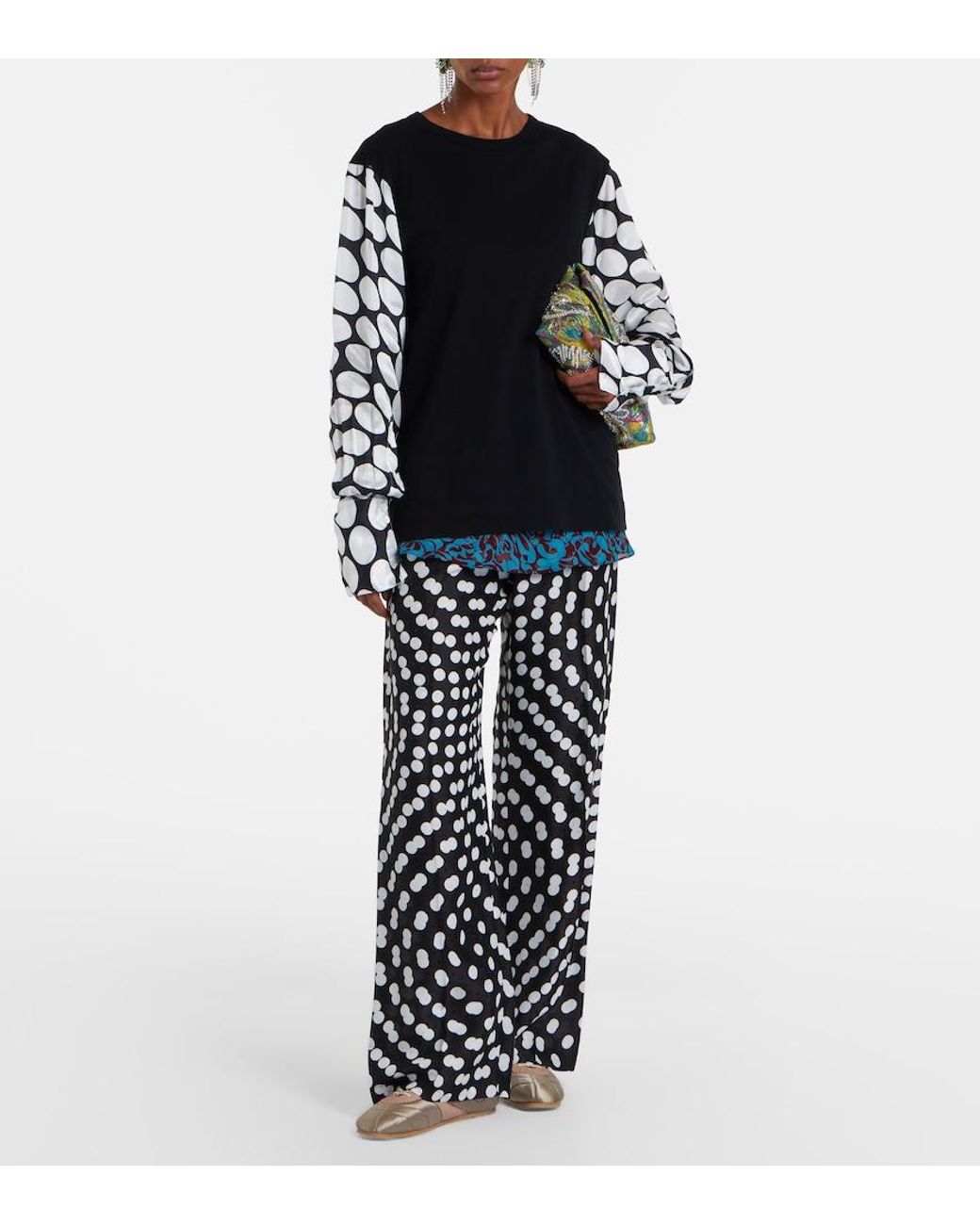 Dries Van Noten Black Polka-Dot Cotton-Blend Top