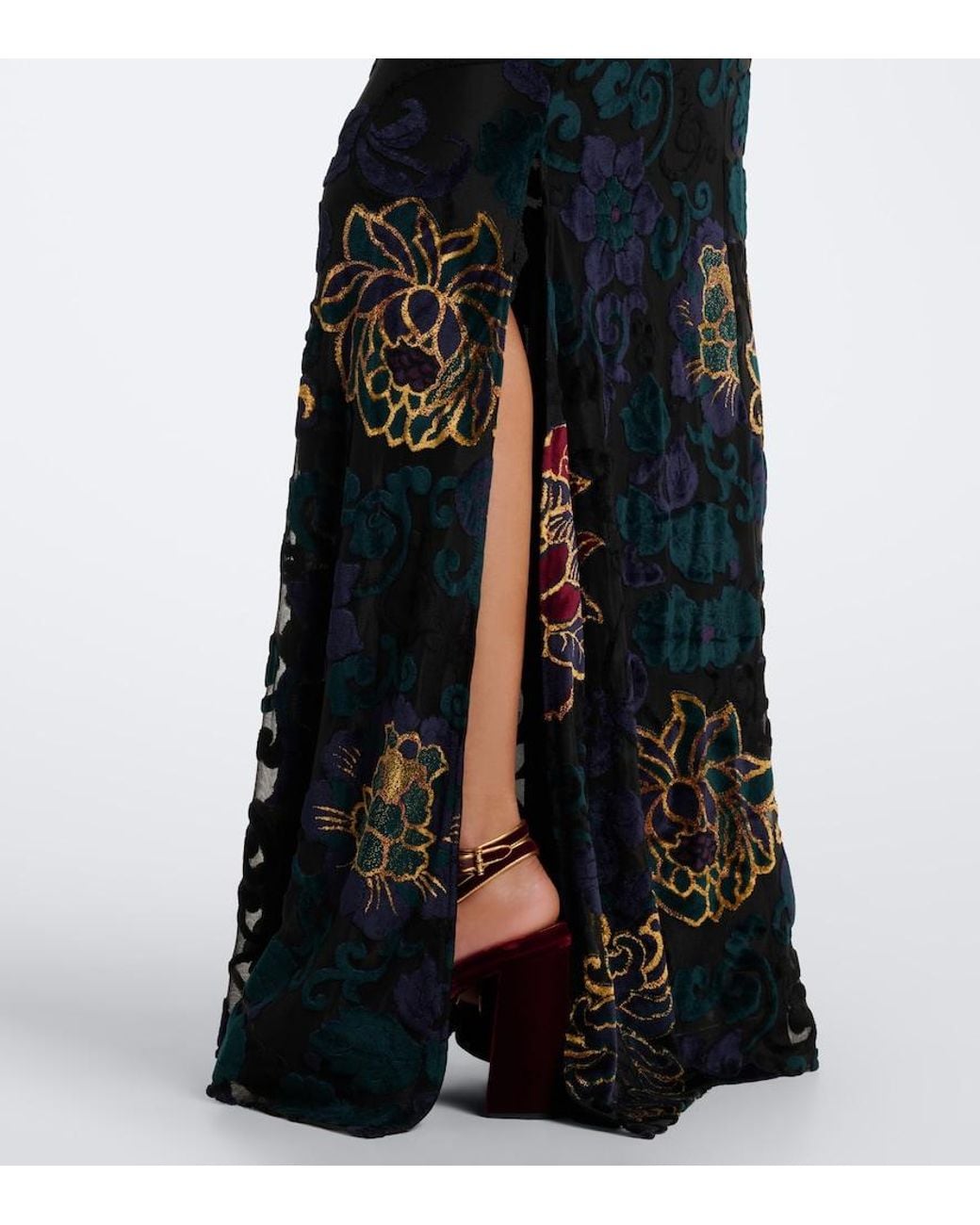 Etro Black Embroidered Velvet Gown