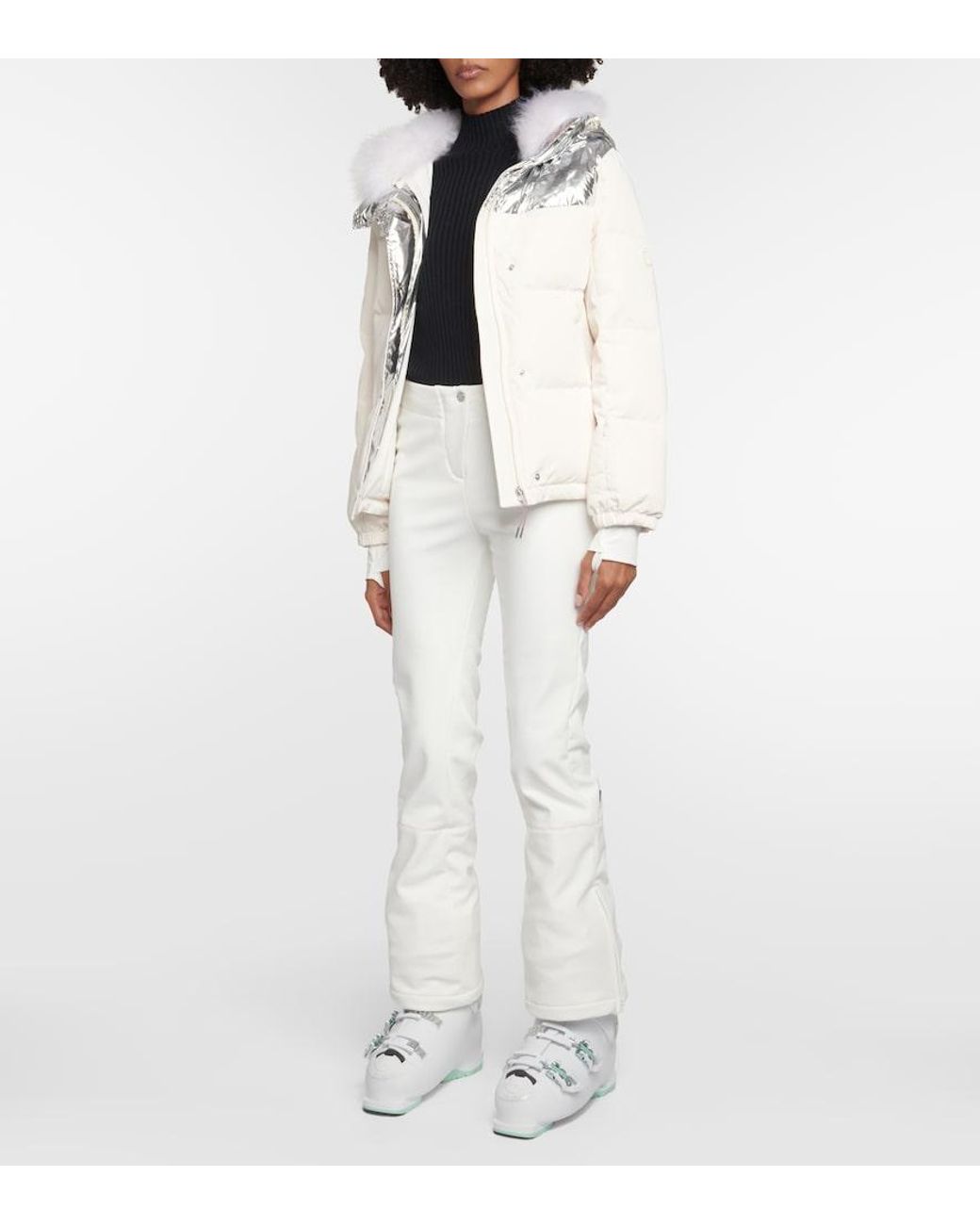 Yves Salomon White Shearling-Trimmed Down Jacket