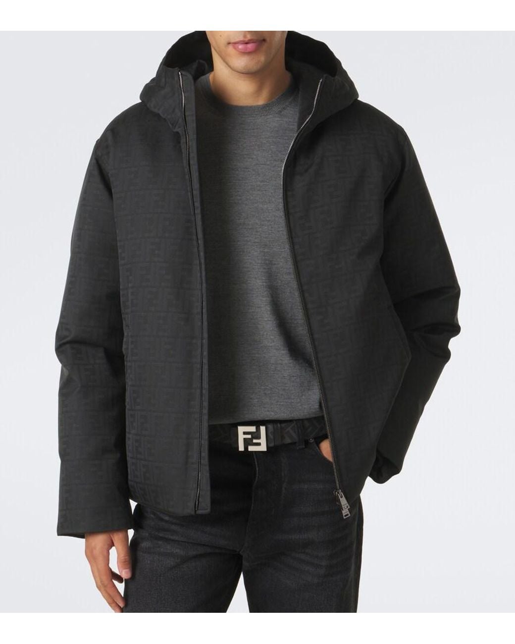 Fendi Black Ff Zucca Hooded Down Jacket for men