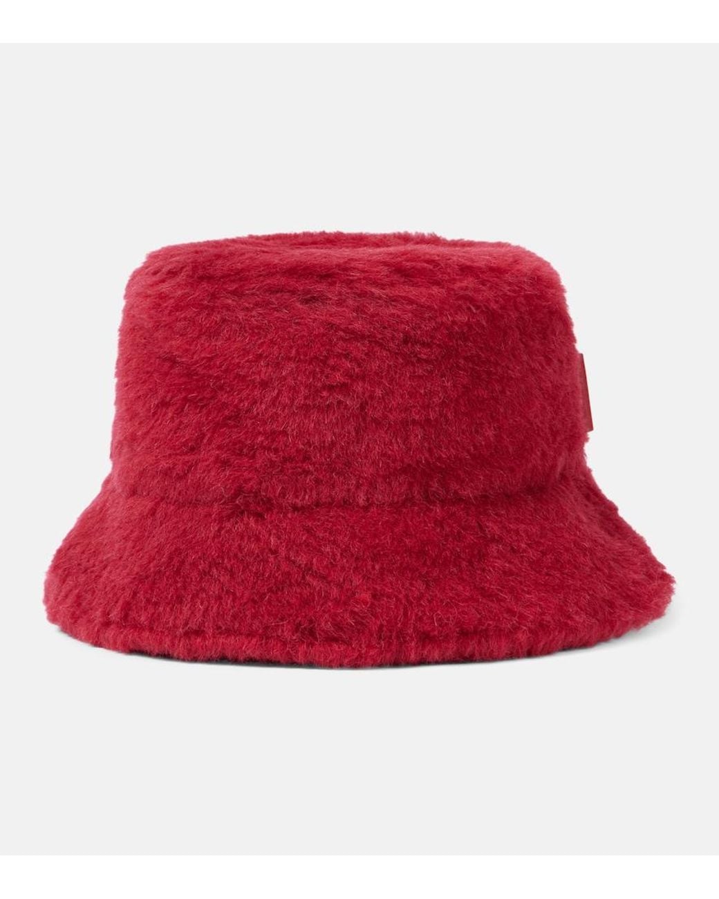 Max Mara Red Figura Wool And Silk Teddy Bucket Hat