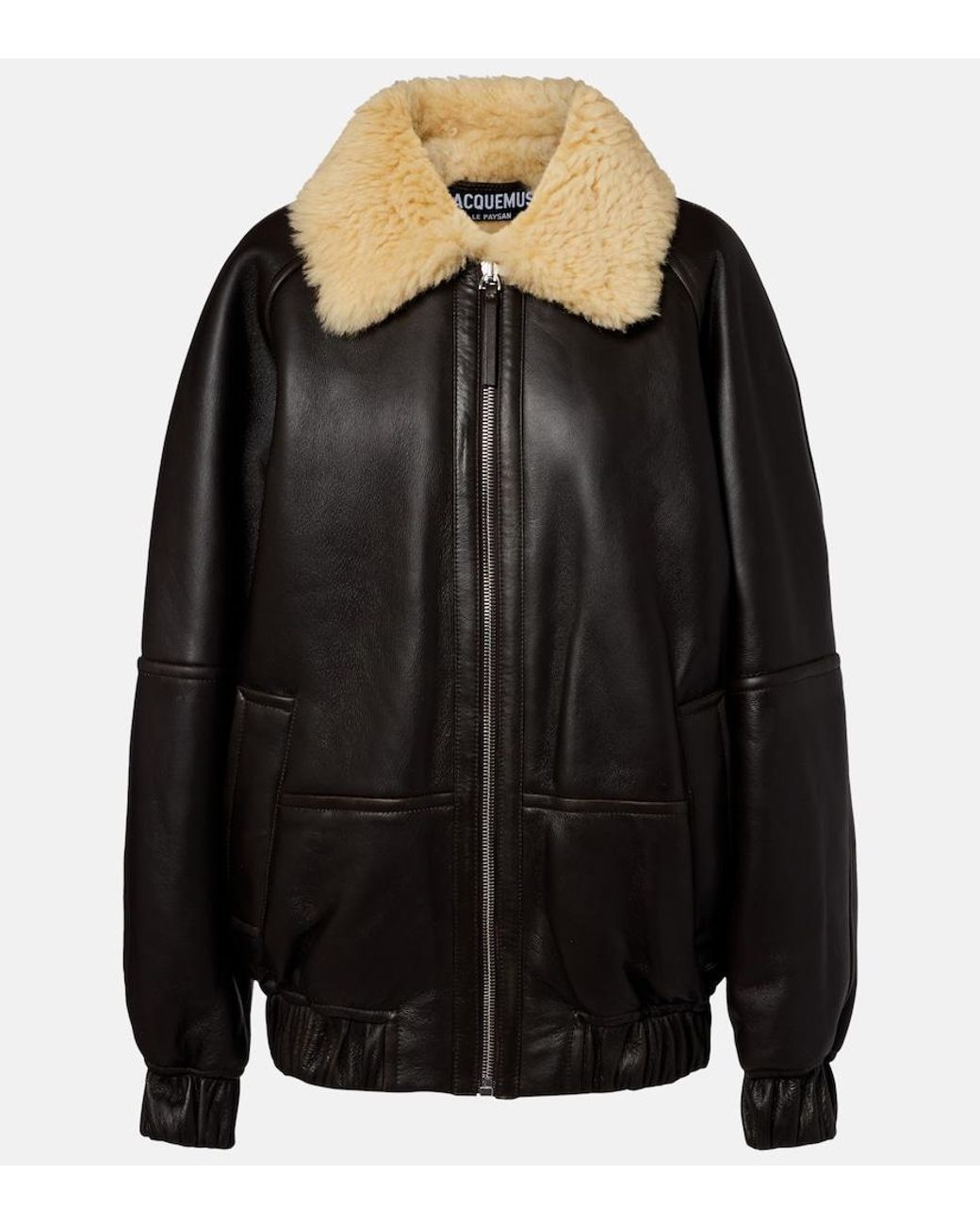 Jacquemus Black Bombardier Shearling-Trimmed Leather Bomber Jacket