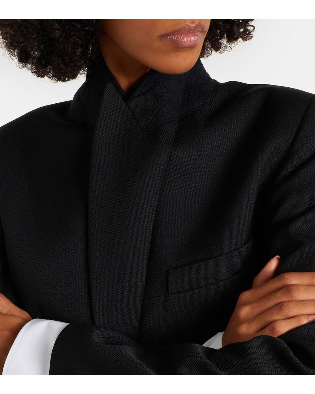 Victoria Beckham Black Belted Satin-Trimmed Blazer