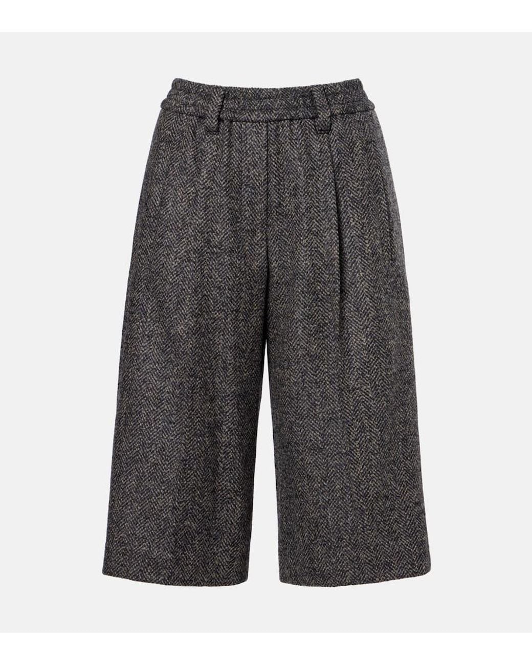 Brunello Cucinelli Gray Herringbone Wool-Blend Shorts