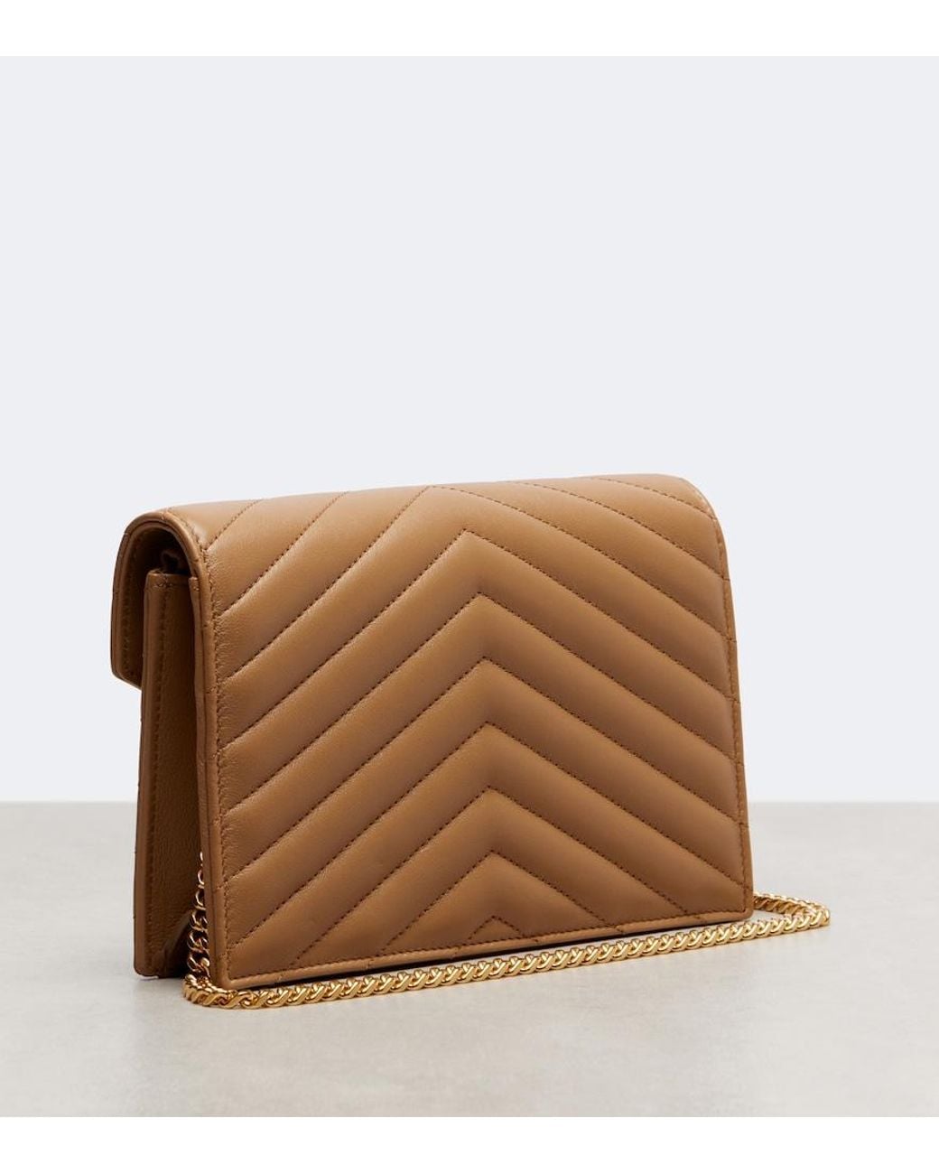 Saint Laurent Brown Cassandre Envelope Matelasse Leather Wallet On Chain