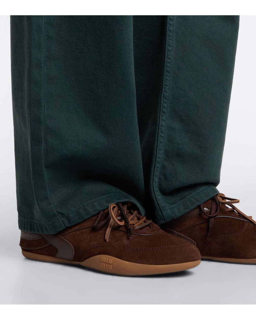 Miu Miu Brown Gymnasium Leather-Trimmed Suede Sneakers