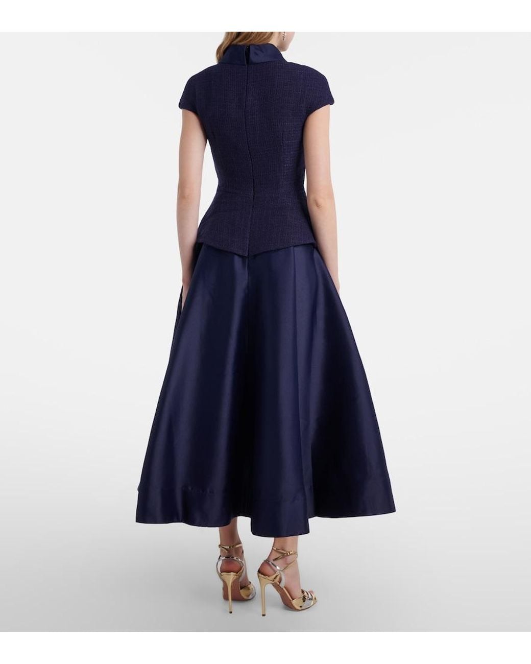 Self-Portrait Blue Boucle Taffeta Midi Dress