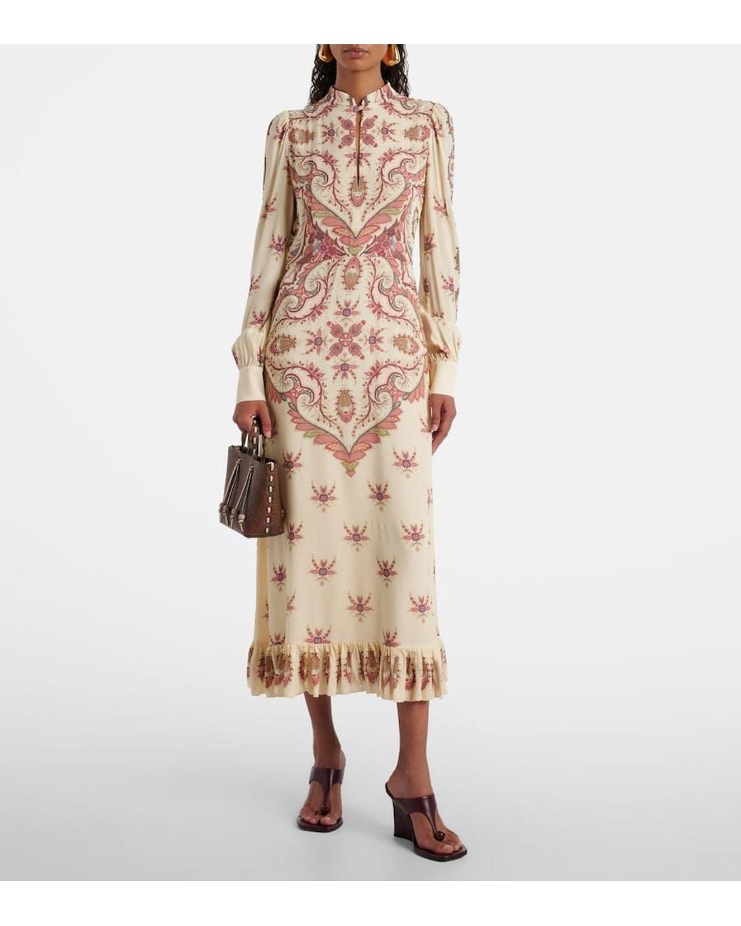 Etro Natural Cutout Printed Midi Dress