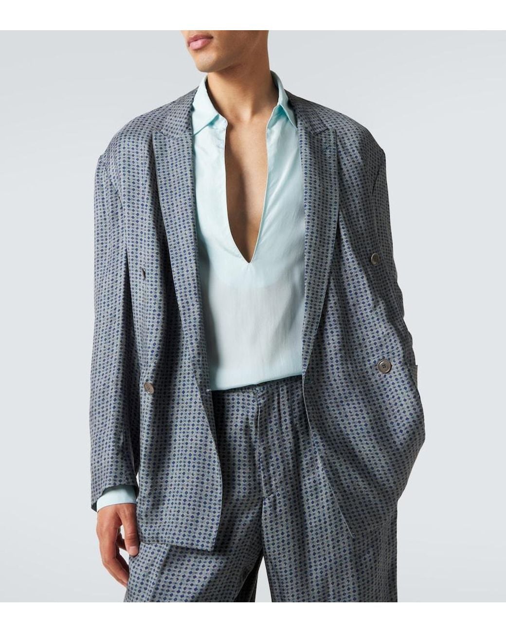 Giorgio Armani Gray Printed Double-Breasted Blazer for men
