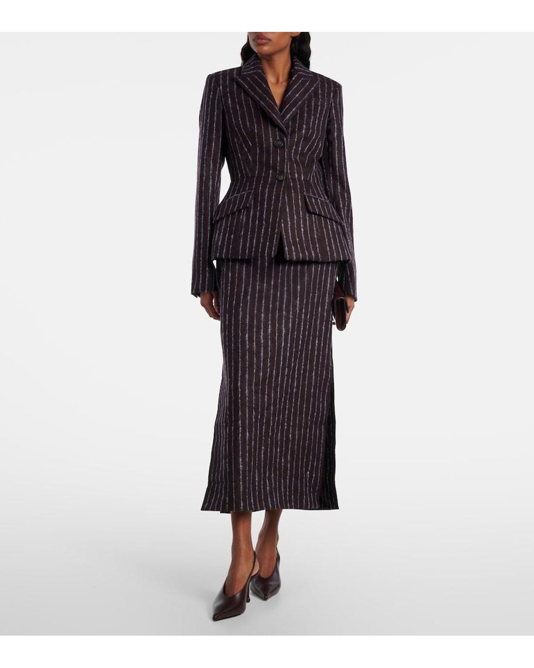 Erdem Purple Pinstripe Wool And Mohair Pencil Skirt