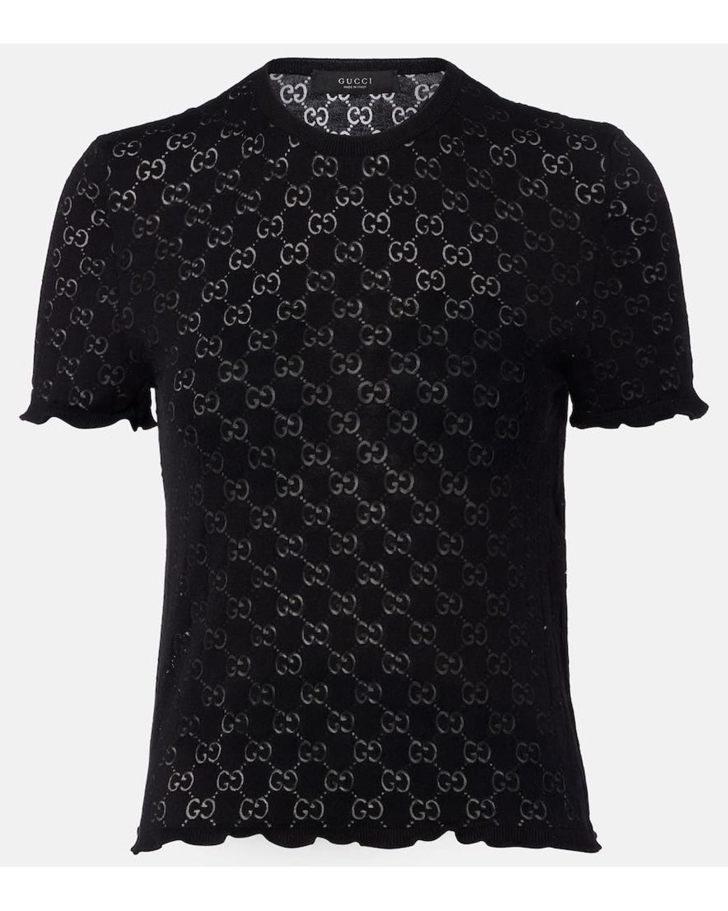 Gucci Black Gg Cotton-Blend Devore T-Shirt