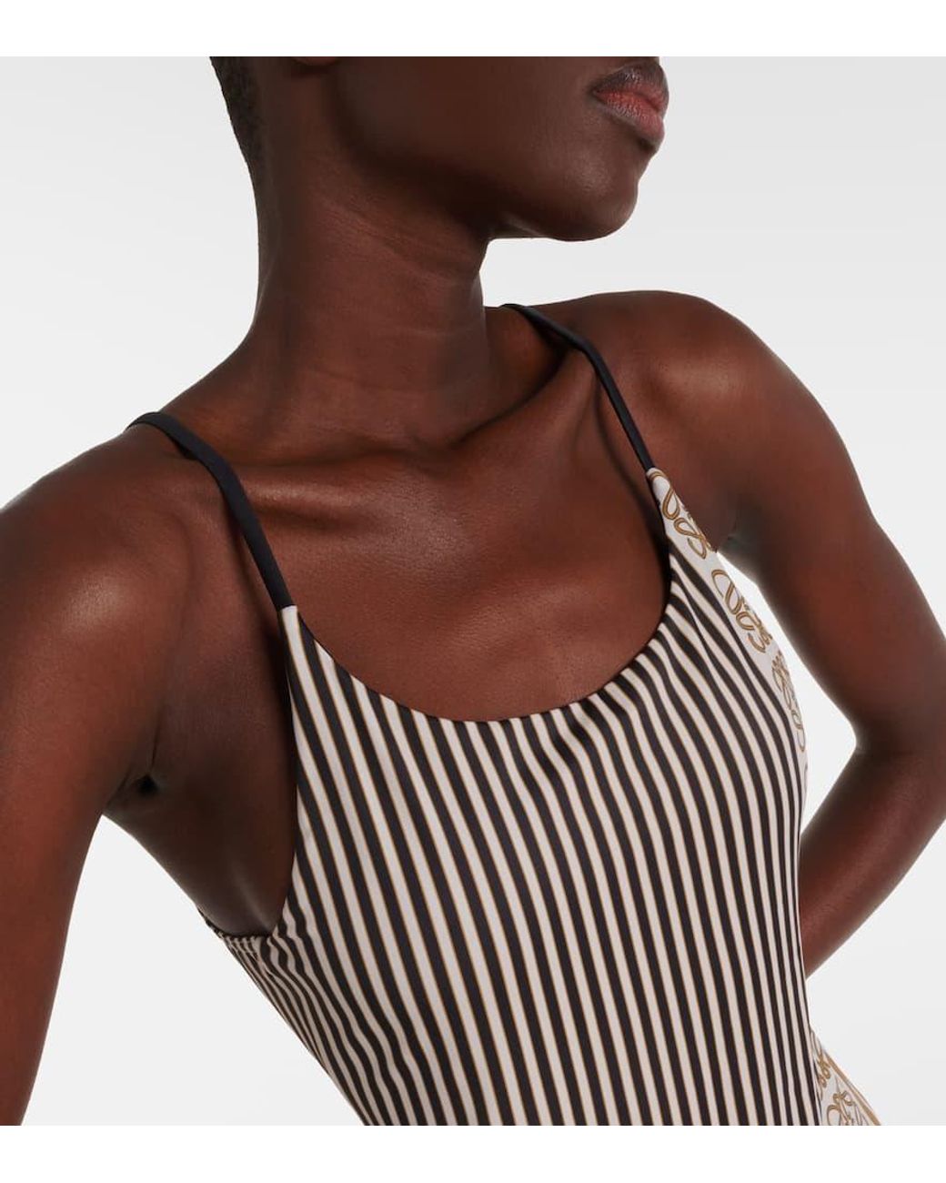 [ LOEWE★ Anagram] 2024ss★striped swimsuit★国内直営店買付 Loewe Paula'S Ibiza Anagram Striped Swimsuit in Brown | Lyst