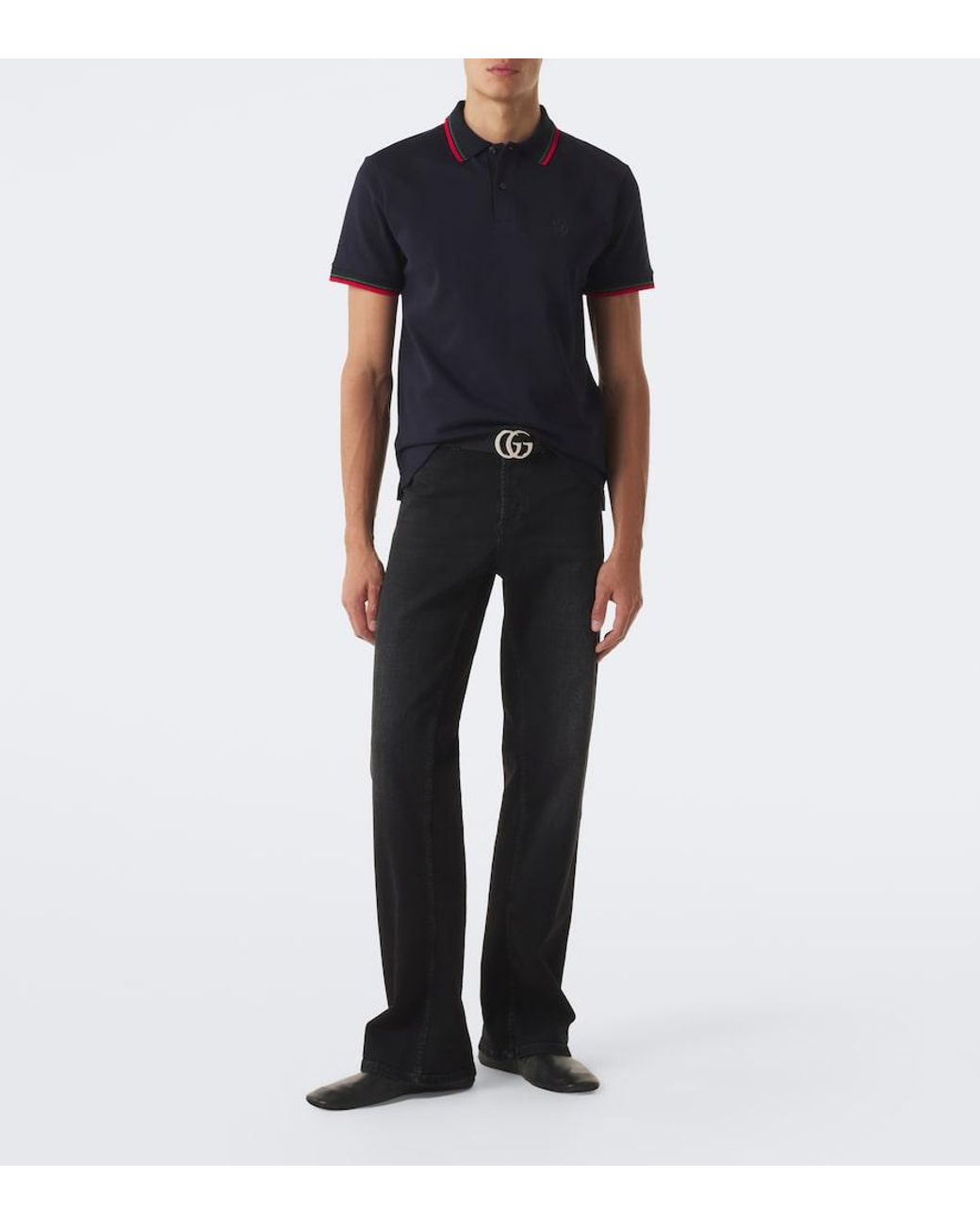 Gucci Blue Cotton-Blend Pique Polo Shirt for men