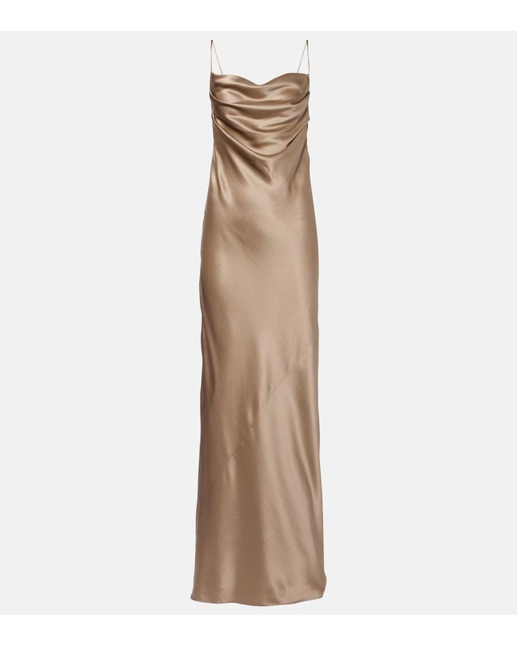 Saint Laurent Natural Draped Silk Satin Gown