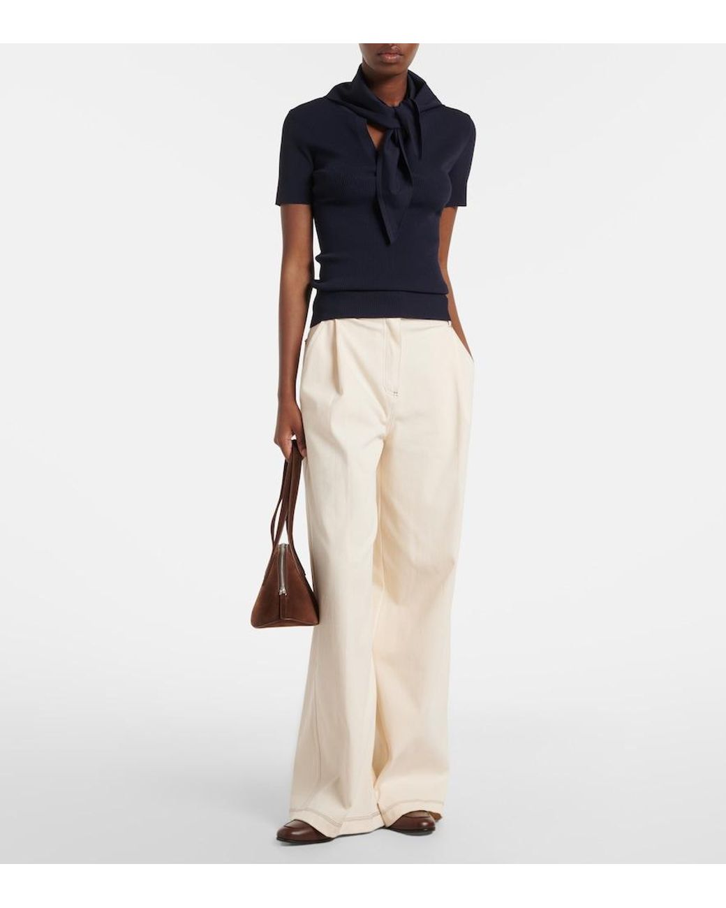 Max Mara Blue Scarf-Detail Knitted Top