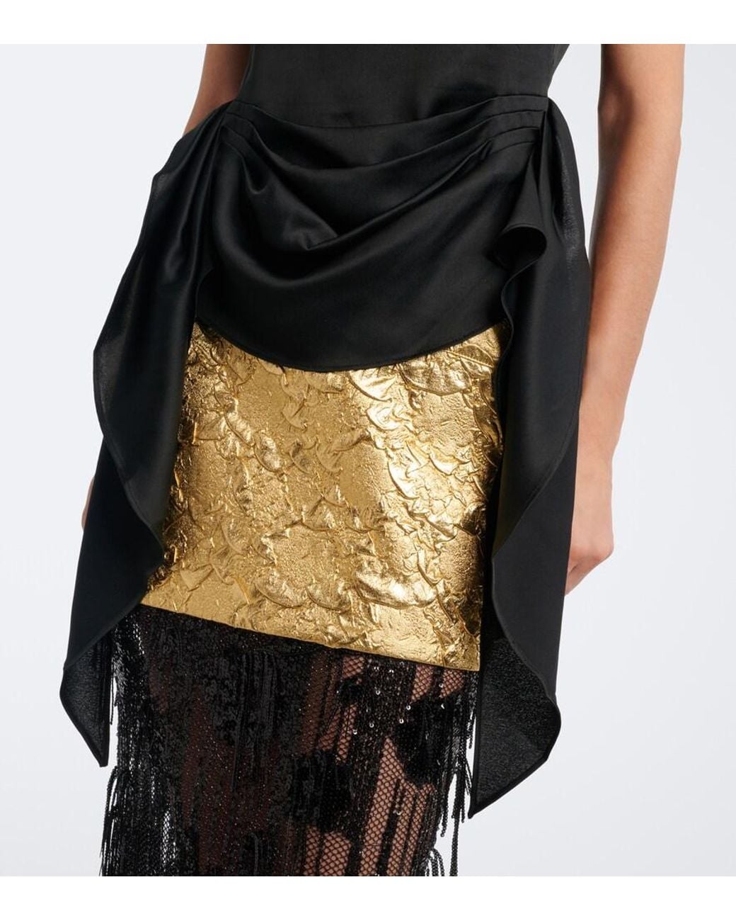 JACQUES WEI Black Embroidered Draped Satin Camisole