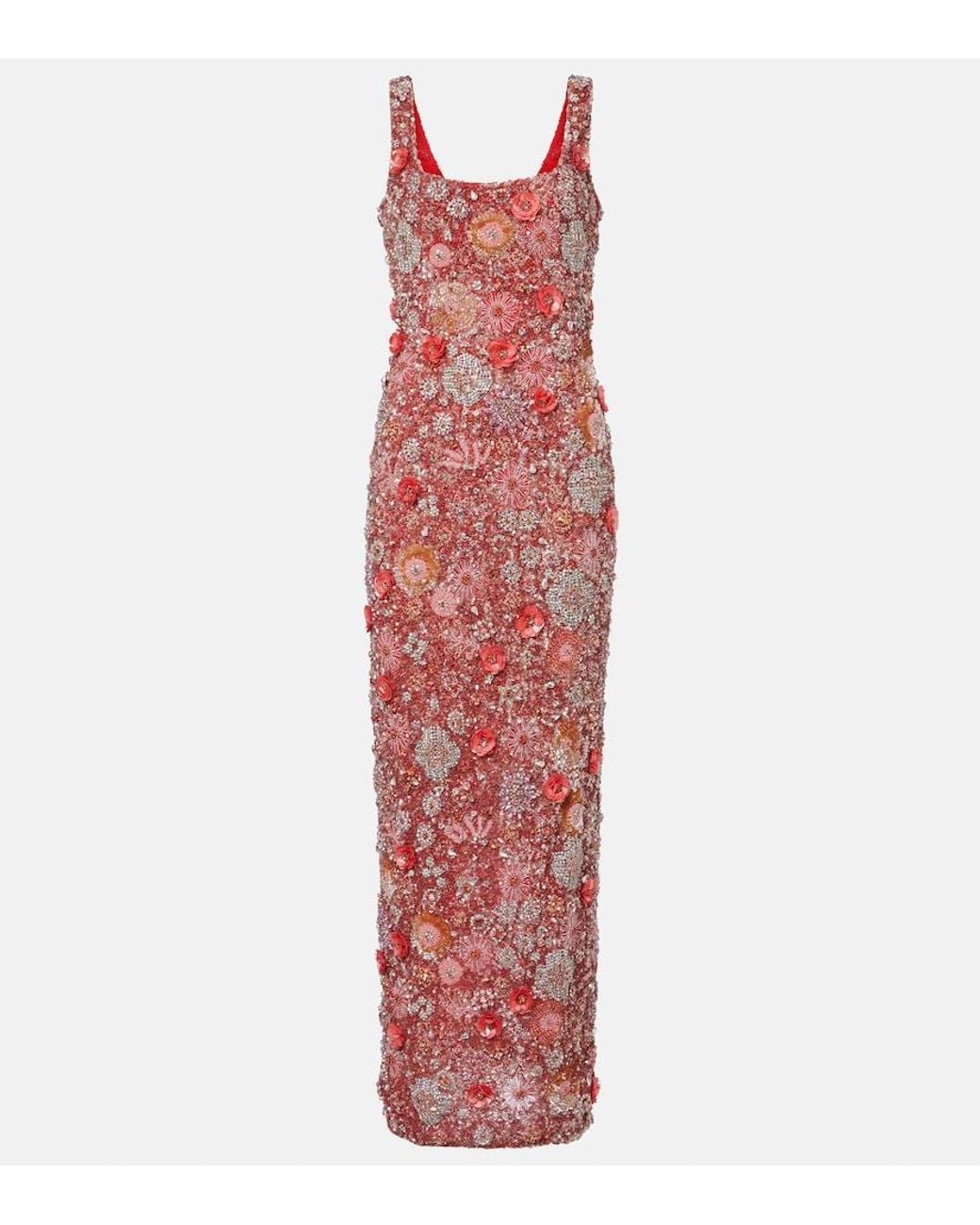 Rachel Gilbert Red Francesca Embellished Floral Gown