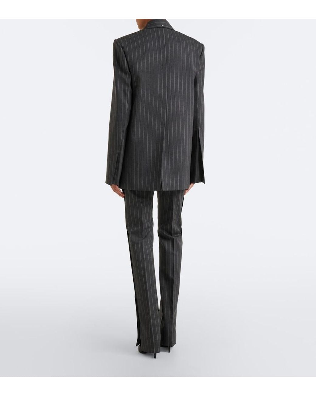 Sportmax Gray Pinstriped Wool-Blend Flared Pants