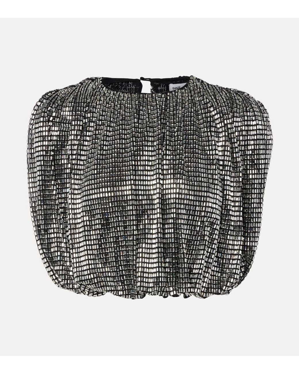 Self-Portrait Black Draped Embellished Top