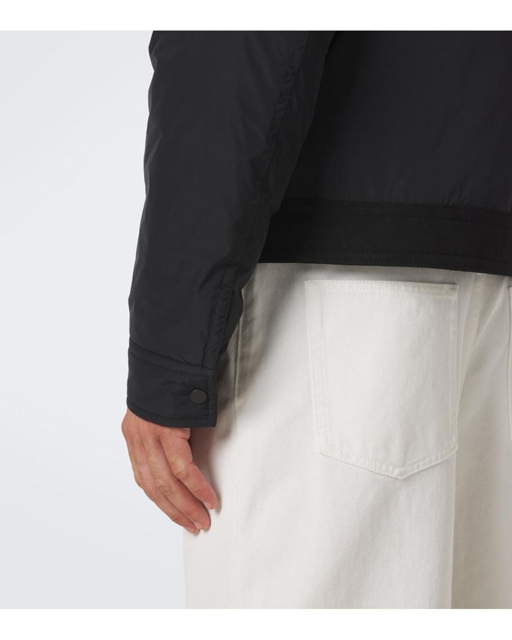 Moncler Black Shearling-Trimmed Suede Down Jacket for men