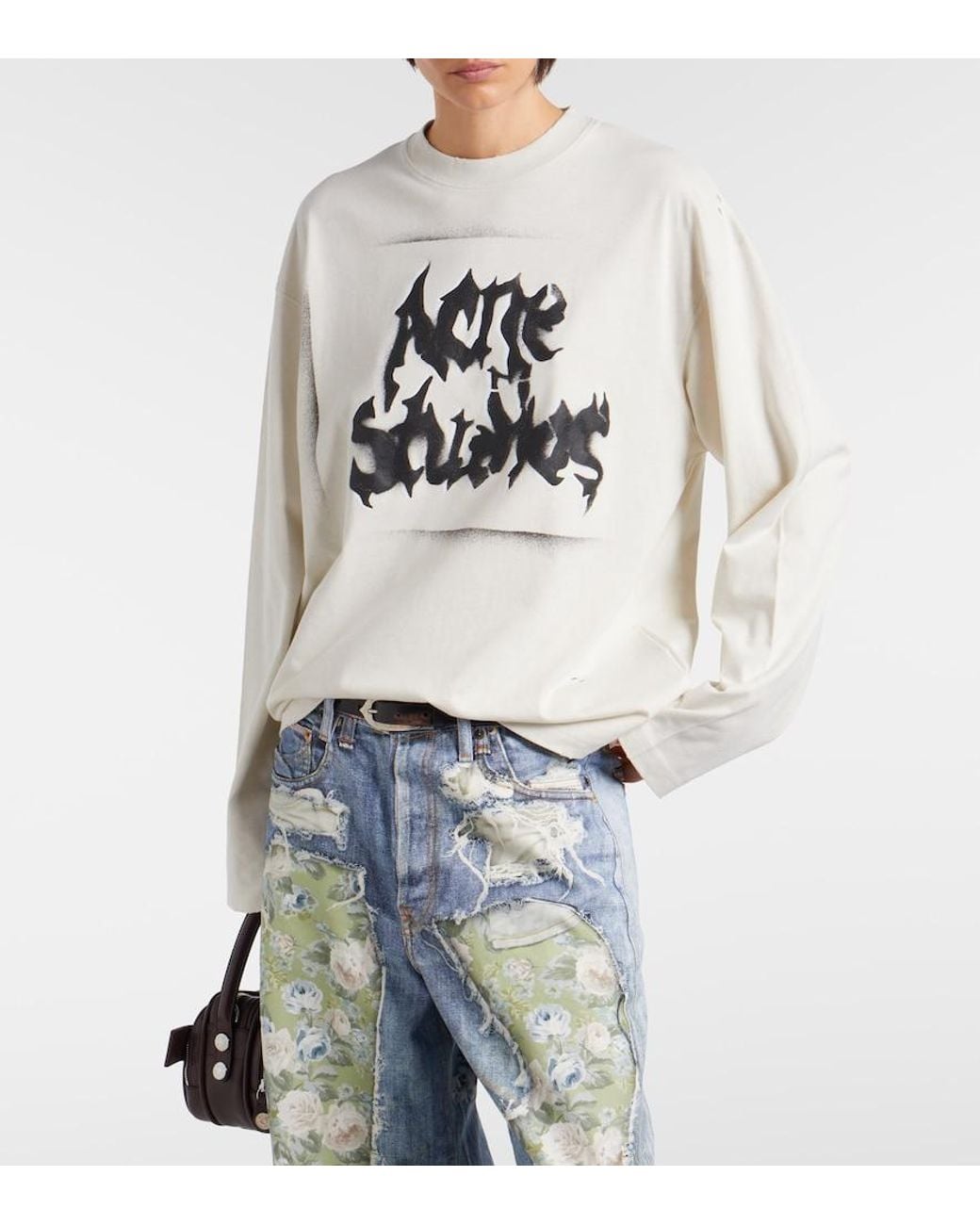 Acne White Logo Cotton-Blend Jersey Sweatshirt
