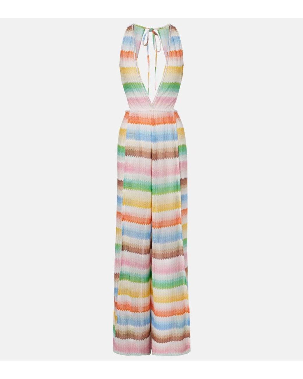 Missoni White Zigzag Open-Back Lame Jumpsuit