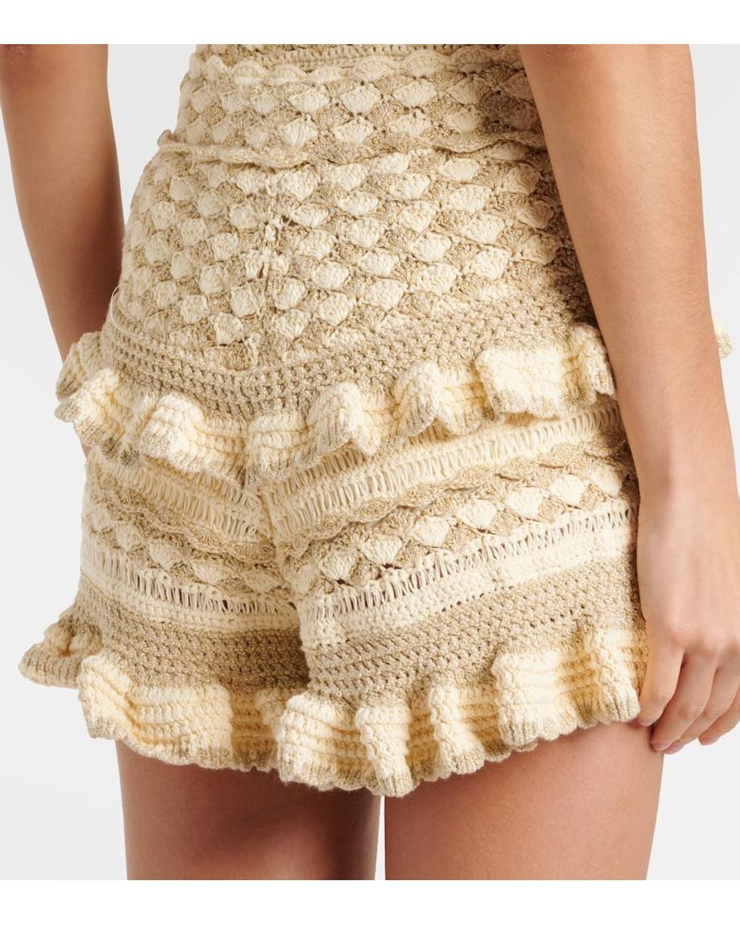 Zimmermann Natural Wanderlust Crochet Tiered Shorts