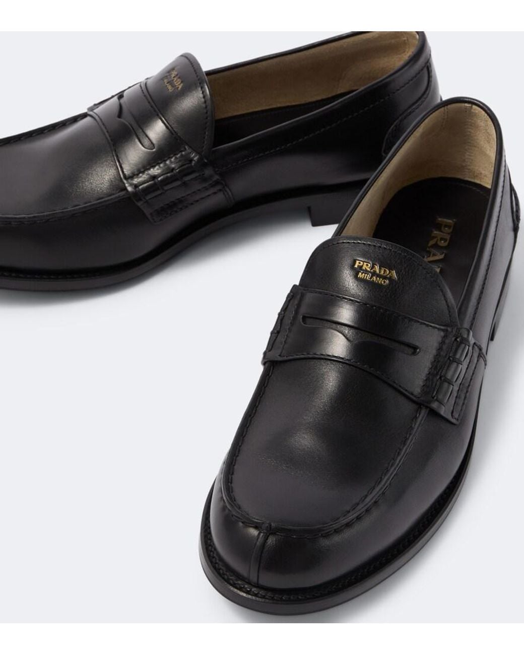 Prada Black Leather Penny Loafers for men