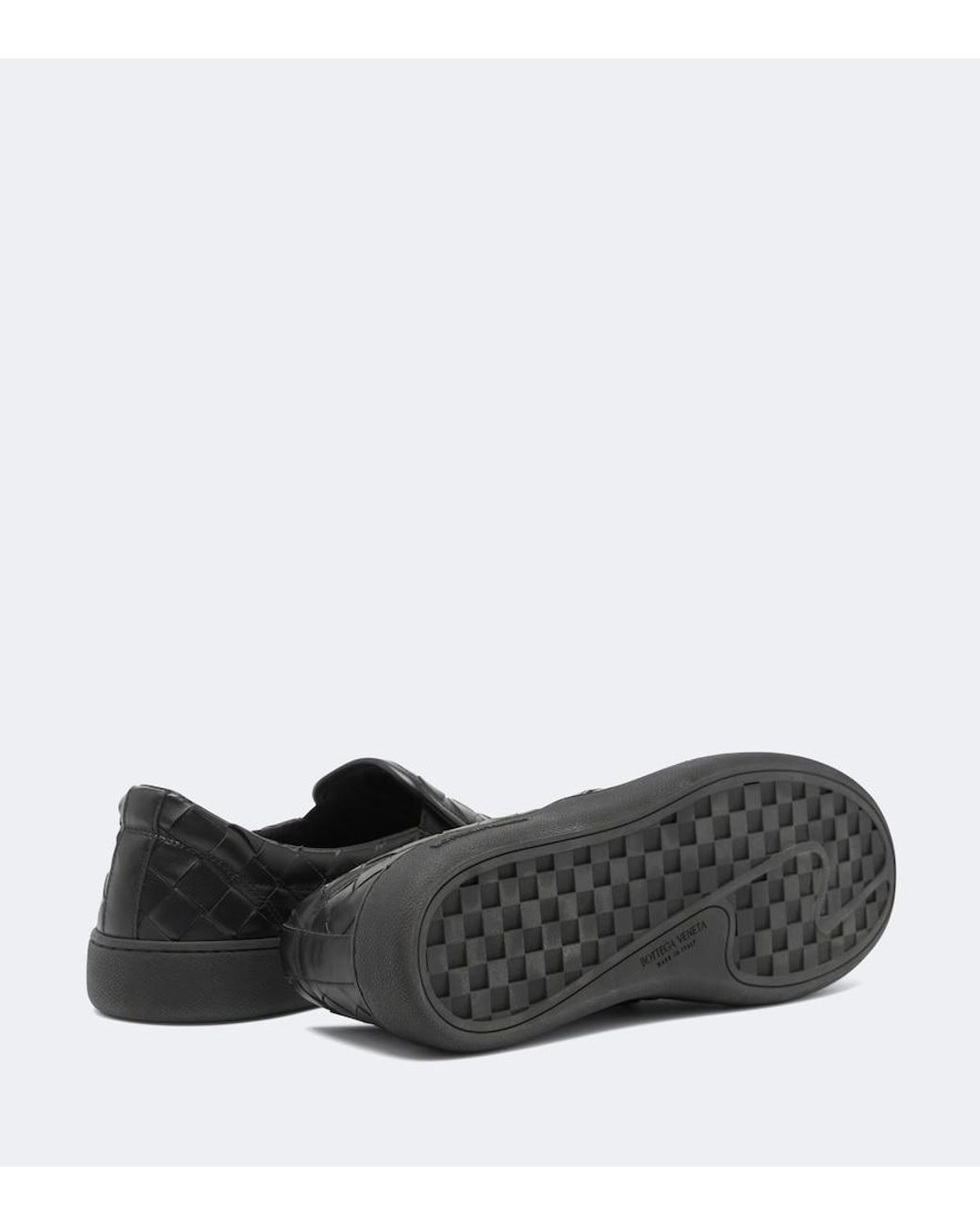 Bottega Veneta Black Sawyer Leather Slip-On Sneakers for men