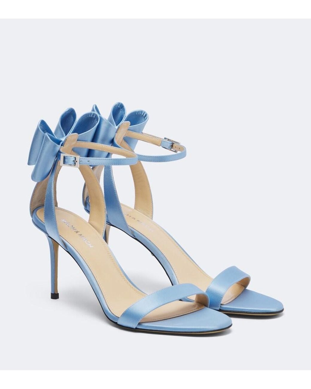 Mach & Mach Blue Le Cadeau Bow-Detail Satin Sandals