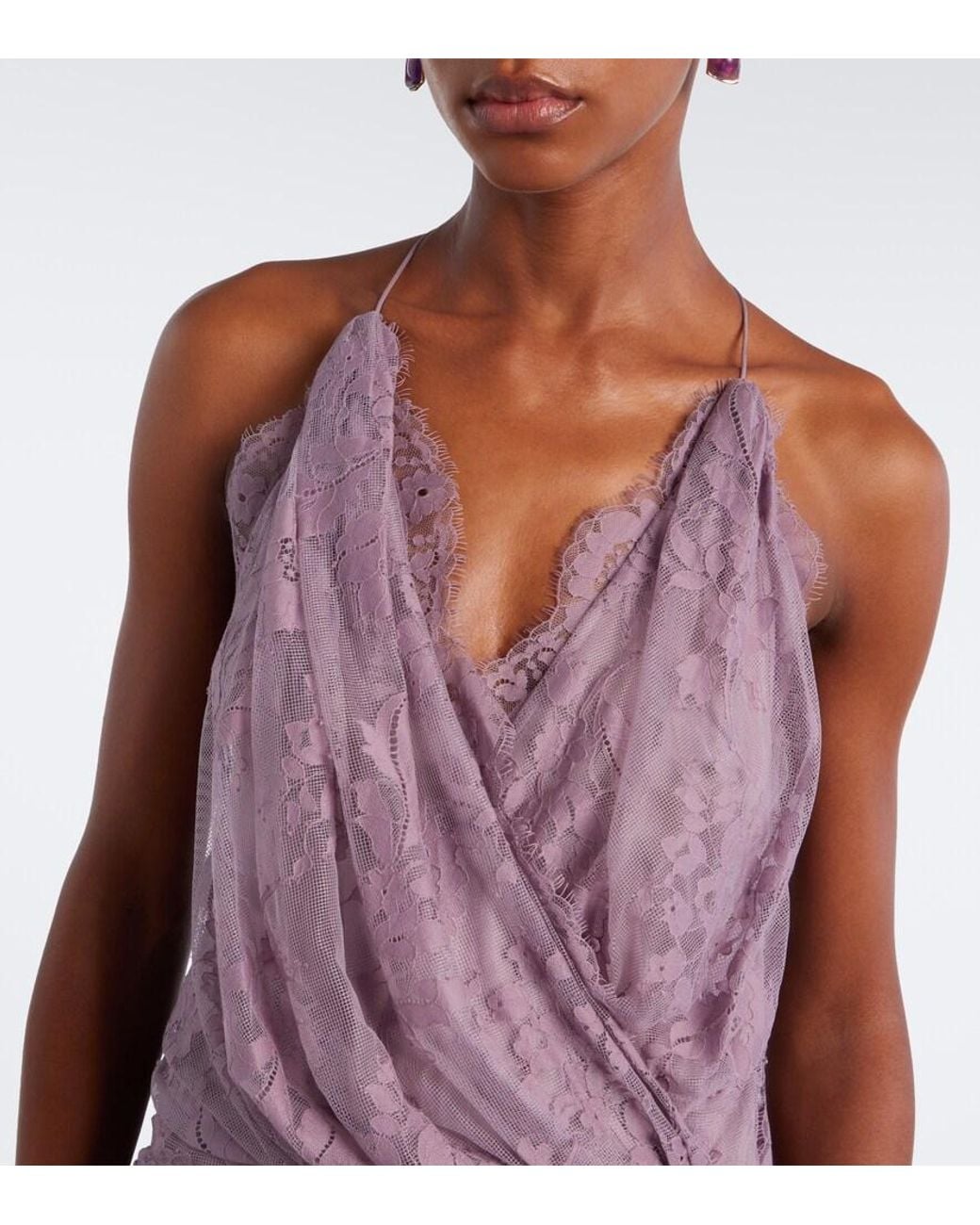 Zimmermann Purple Clash Draped Lace Gown