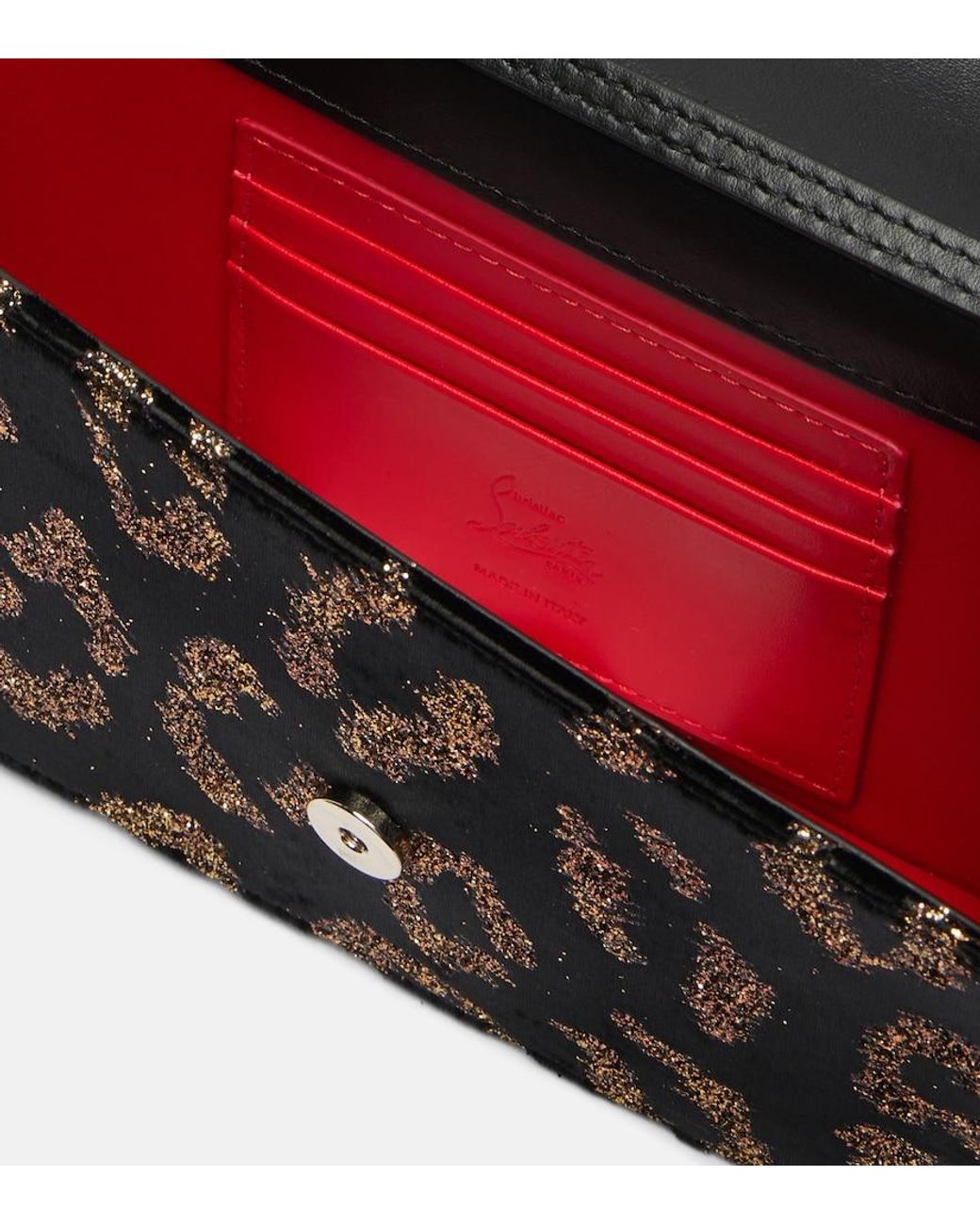 Christian Louboutin Black Leopard-Print Velvet Clutch