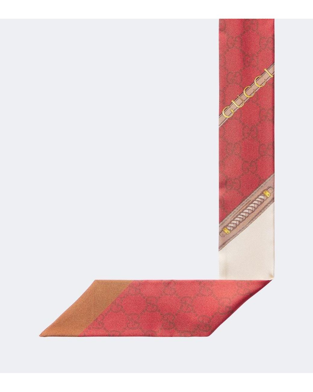 Gucci Red Gg Horsebit Silk Twill Scarf