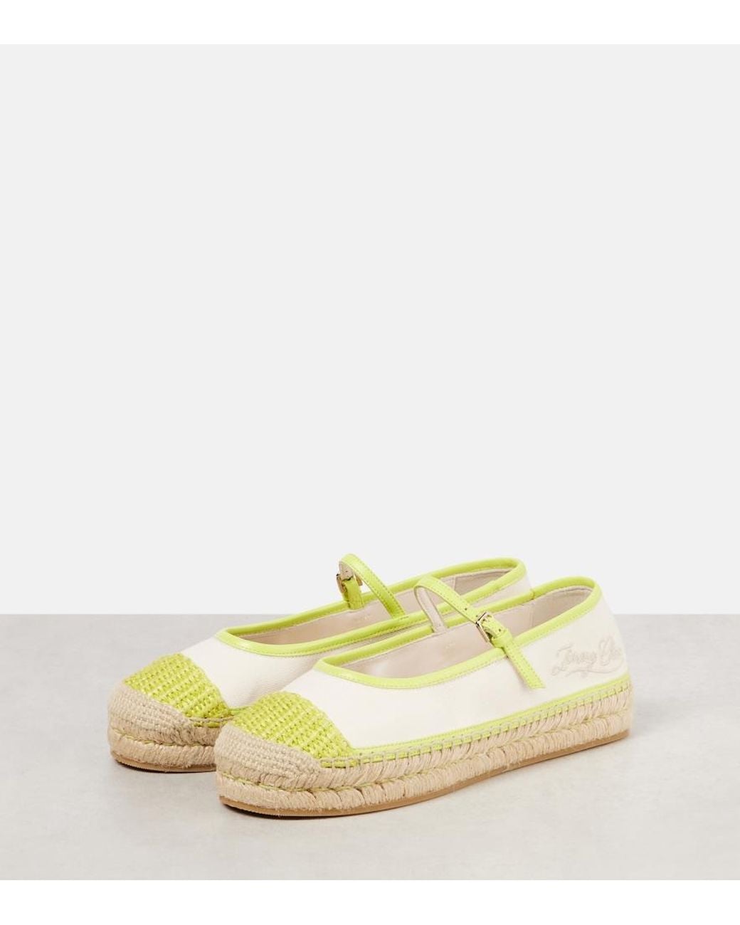 Jimmy Choo Yellow Aciel Leather-Trimmed Canvas Espadrilles