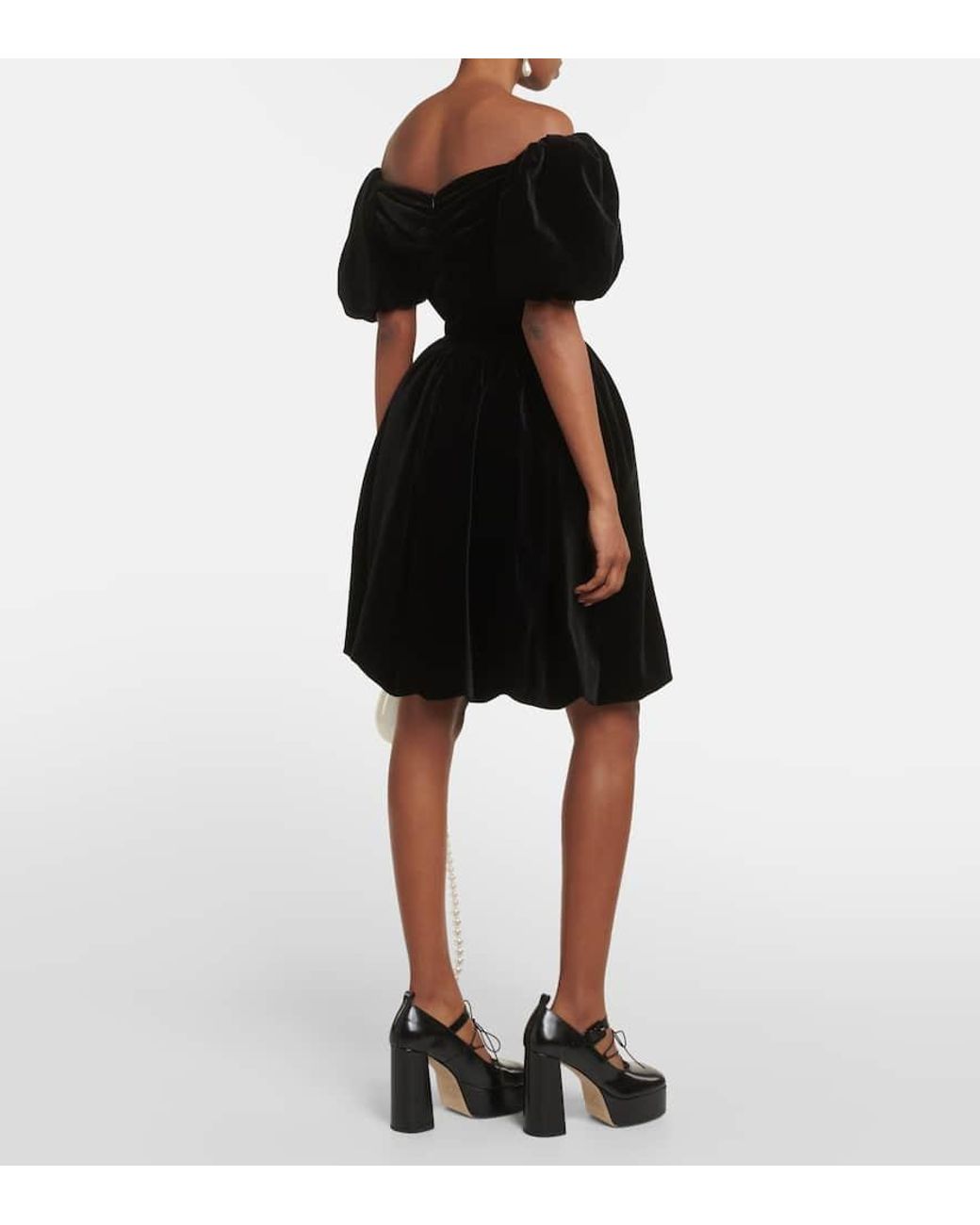 Simone Rocha Black Off-Shoulder Velvet Mini Dress