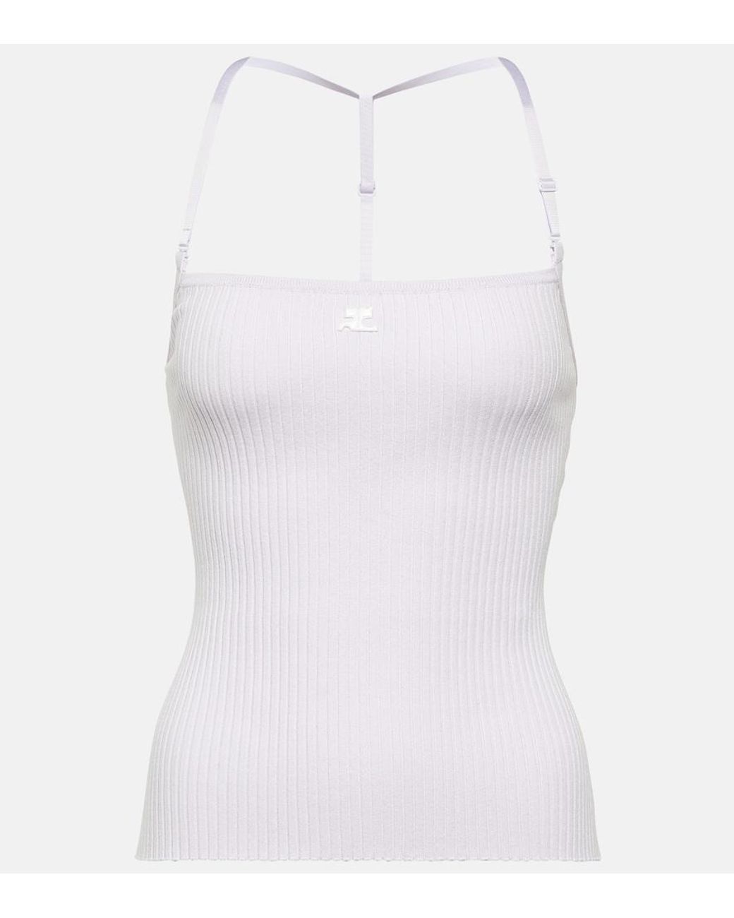 Courreges White Logo Halterneck Ribbed-Knit Tank Top