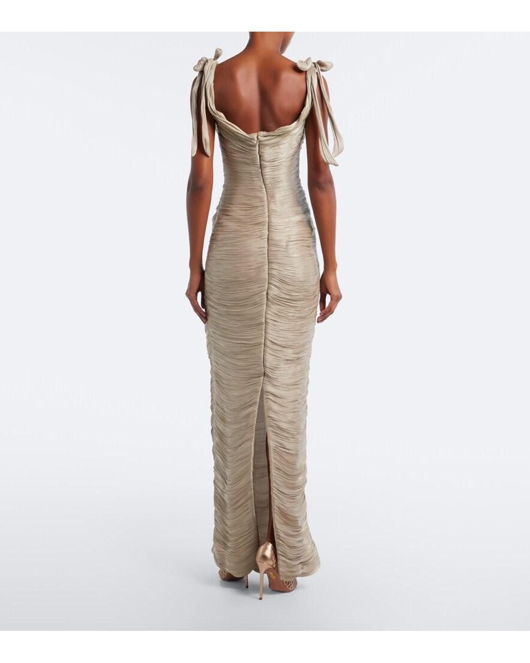 Marmar Halim White Pleated Taffeta Gown