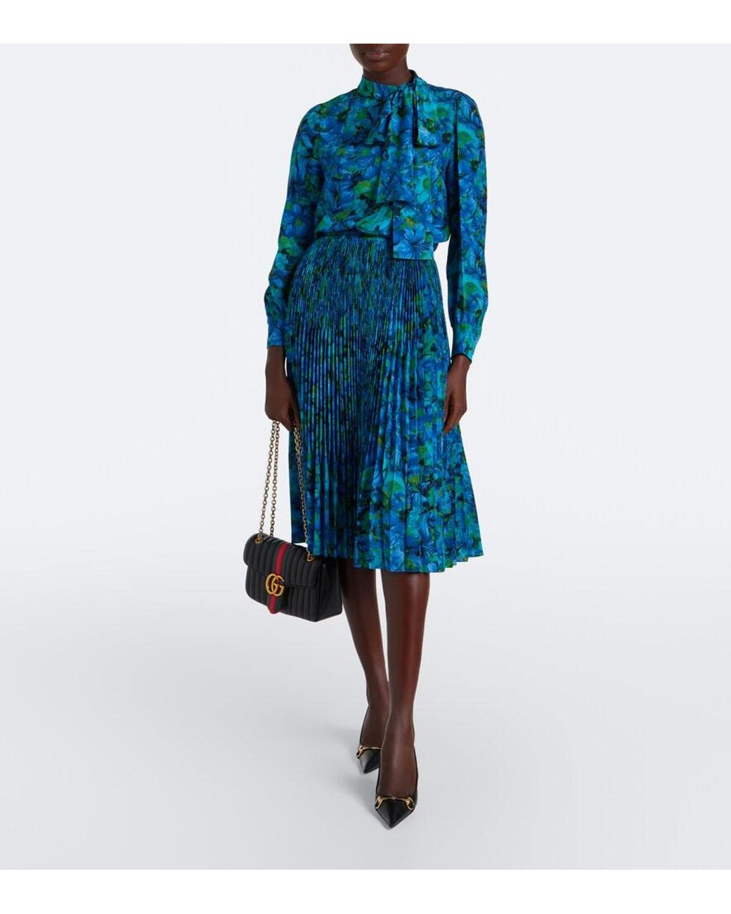 Gucci Blue Floral Silk Georgette Blouse