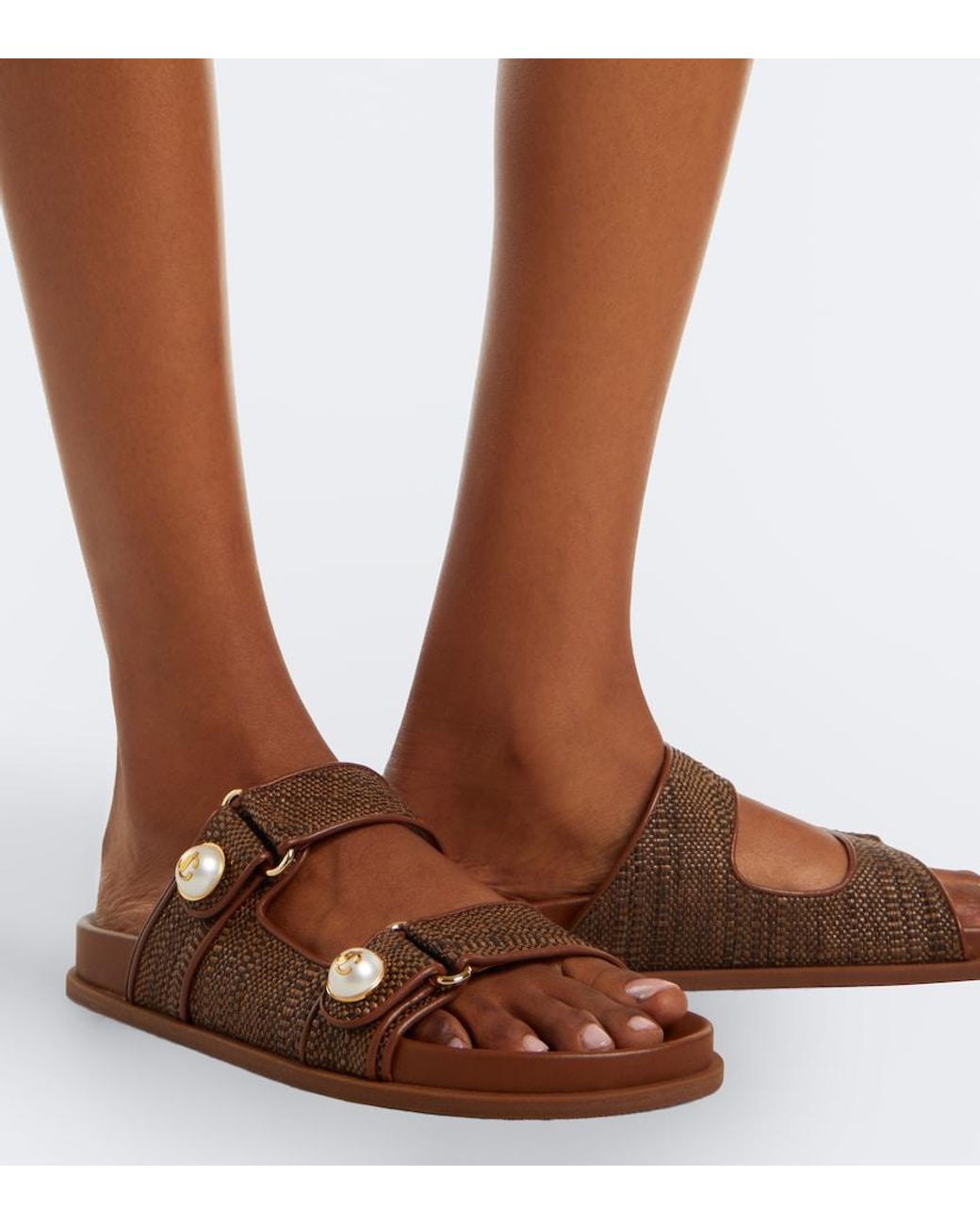 Jimmy Choo Brown Fayence Raffia-Effect Sandals