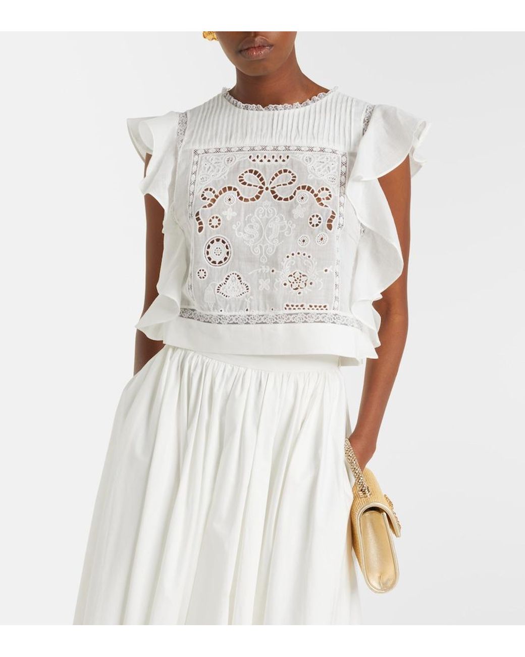Self-Portrait White Embroidered Ruffled Top