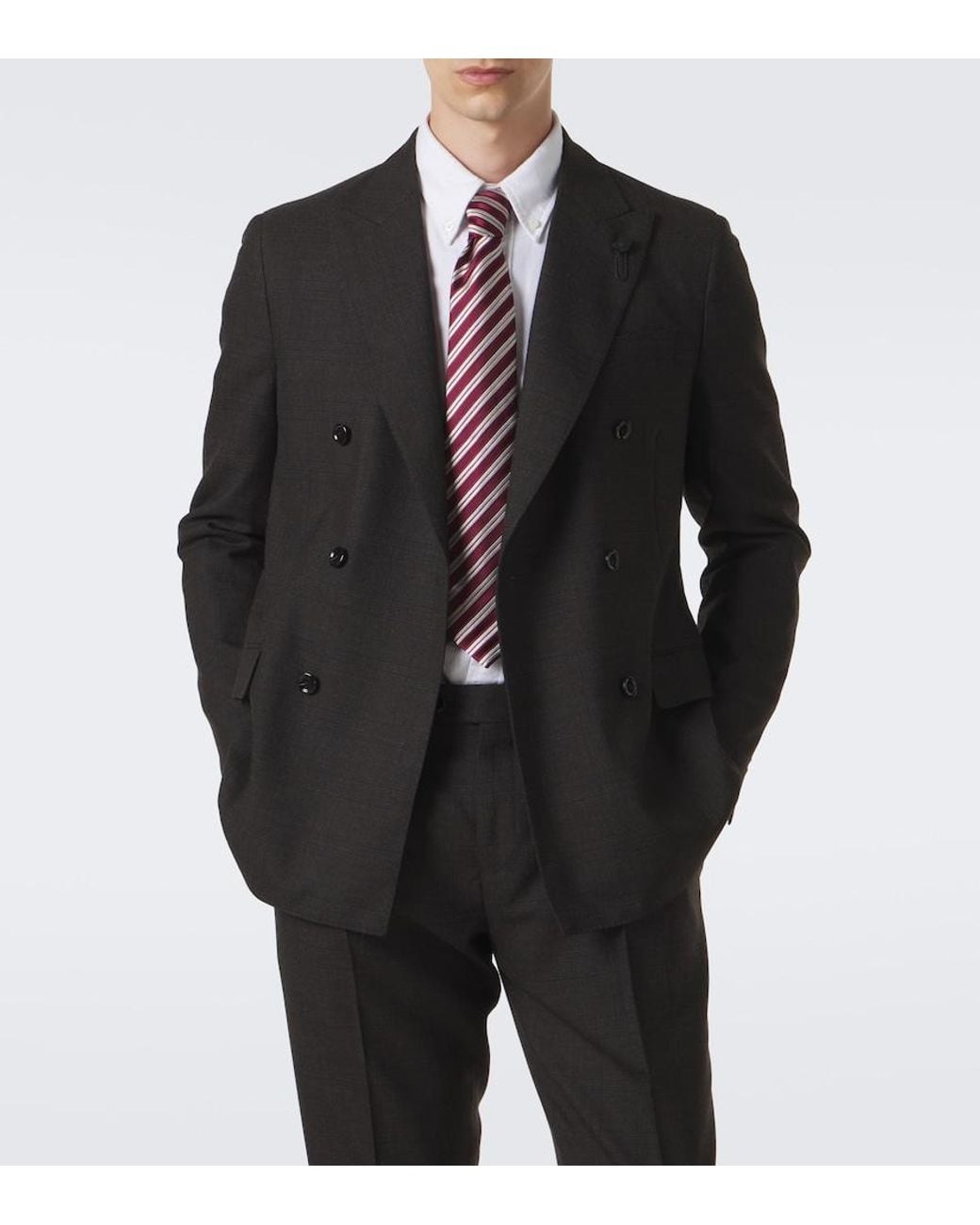 Lardini Black Checked Double-Breasted Virgin Wool Suit for men