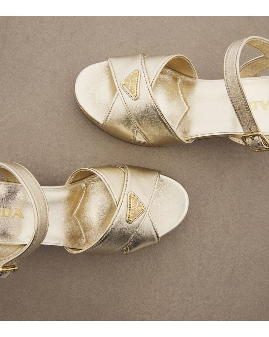 Prada Natural Metallic Leather Platform Sandals